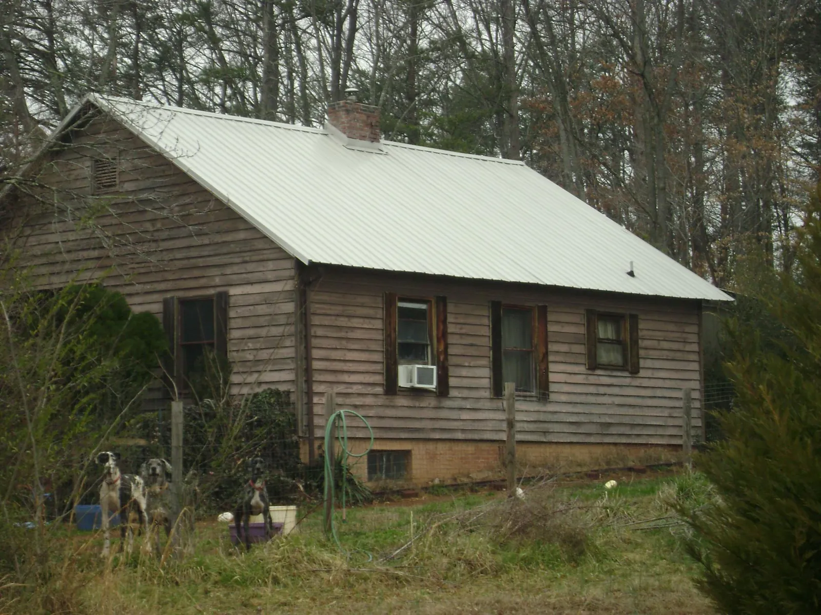White metal roof on an old wood sided farmhouse, from a Metal Roof Installation job in Maybell